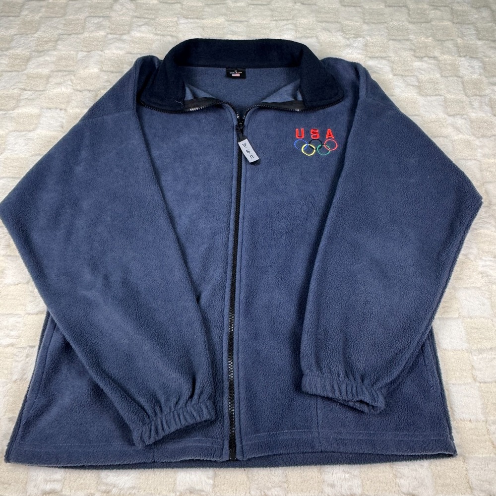 USA Olympic Fleece Jacket Womens Medium Gray Lighweight‎ Made in USA